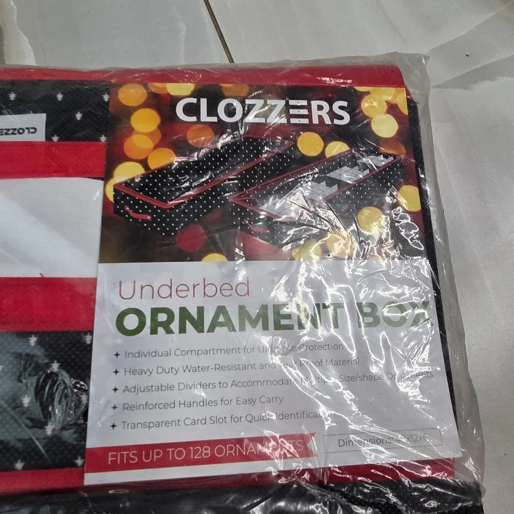 Clozzer Underbed Ornament Box Holiday Storage Bag 128 Ornaments 48x12x6 Black S3